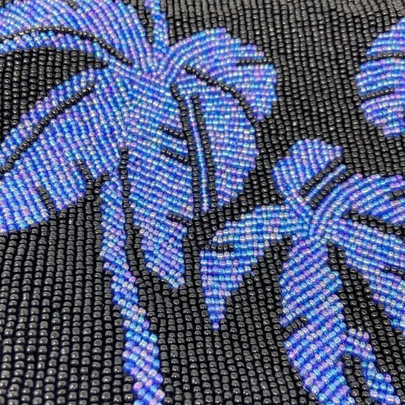 VINTAGE TOMMY BAHAMA | Black with Blue Palm Tree Beaded Handbag - Picture 4 of 8